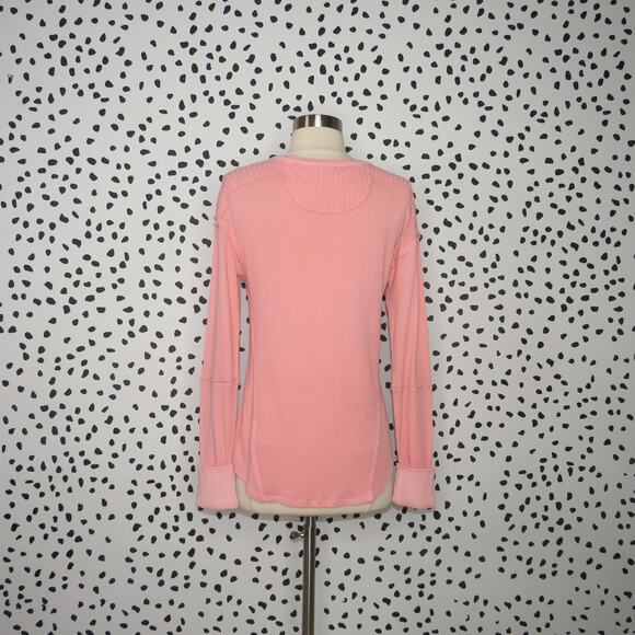 Free People Pink Military Mix Studded Henley Long Sleeve Top - Picture 7 of 12